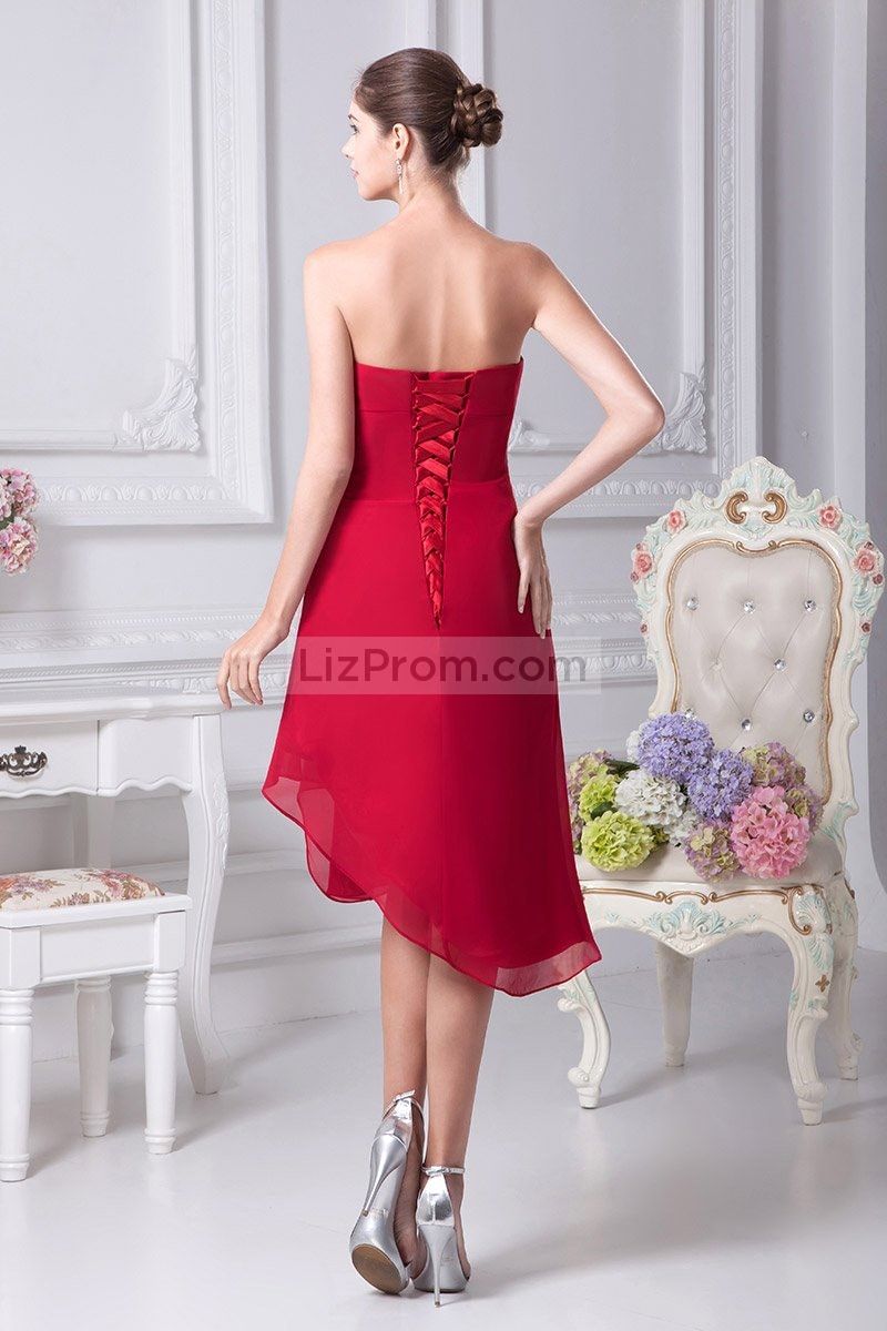 Red Strapless Short Prom Homecoming Dress