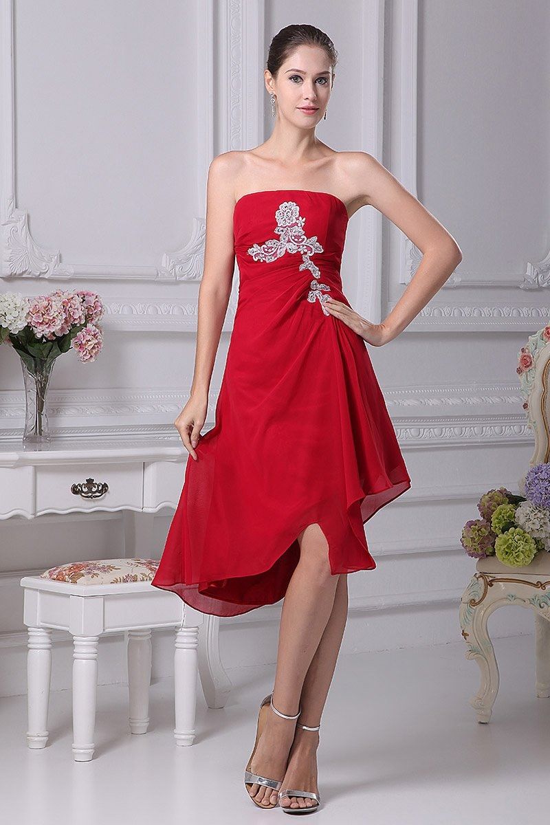 Red Strapless Short Prom Homecoming Dress