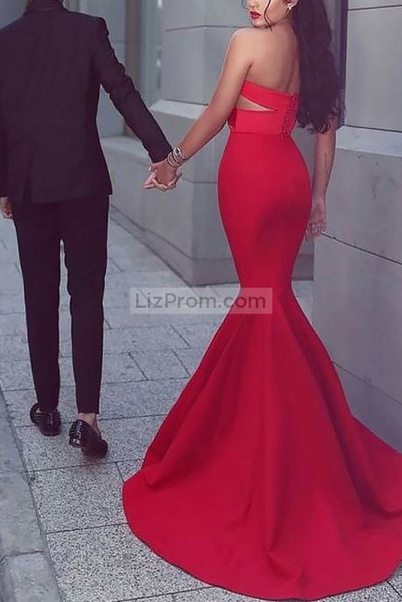 Red Mermaid Sweetheart Cut Out Sleeveless Prom Dress1