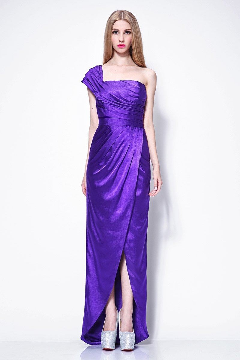 Regency One Shoulder Thigh-high Slit Evening Formal Dress