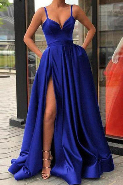 Royal Blue Thigh-high Slit Prom Dress Evening Gown – Lovost