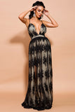 Sexy Black Backless A-Line Lace Prom Dress Evening Gown
