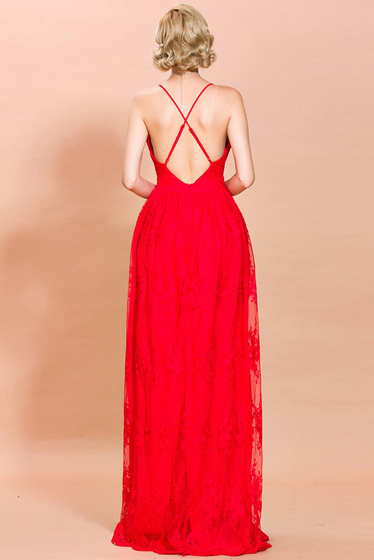 Sexy Black Backless A-Line Lace Prom Dress Evening Gown