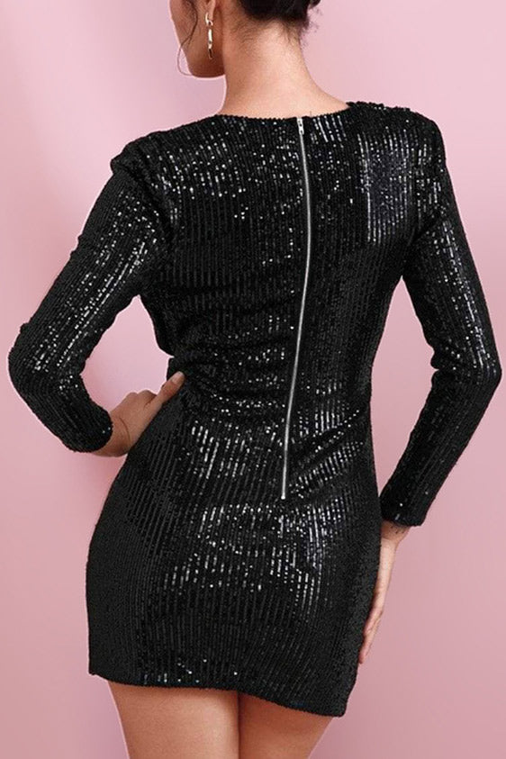 Sexy Black Long Sleeve Sequins Party Dress