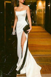 Sexy Strapless Sleeveless Slit Mermaid Long Prom Dress