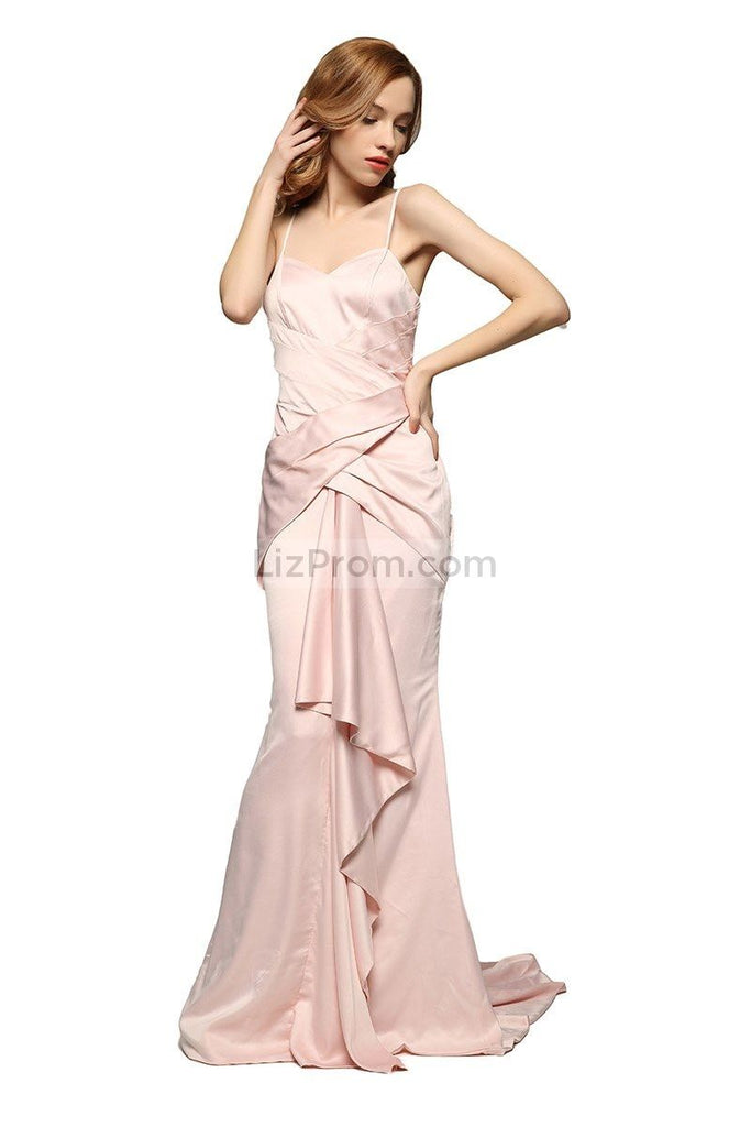 Soft Pink Ruffled Spaghetti Straps Prom Dress