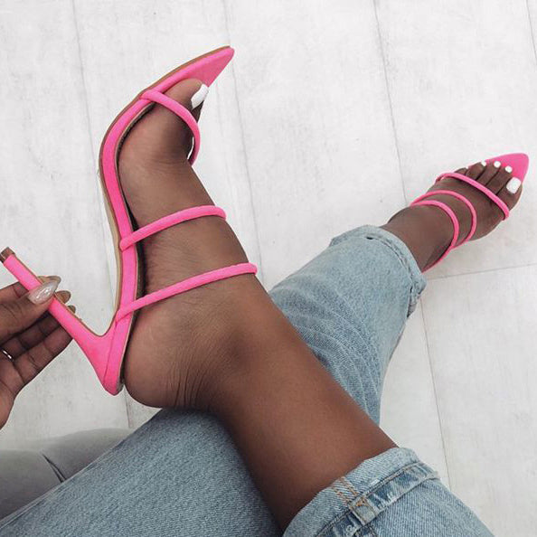 Suede Pointed Toe Stiletto Heels Sandals - Mislish
