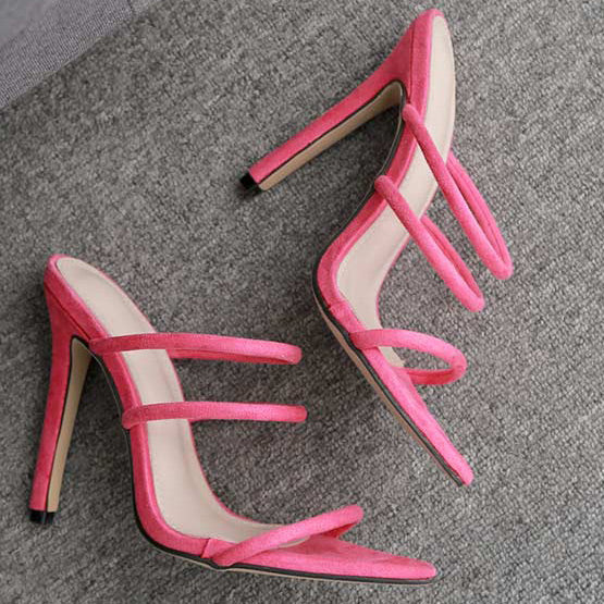 Suede Pointed Toe Stiletto Heels Sandals - Mislish