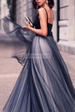Elegant Tulle A-Line Backless V-Neck Sleeveless Evening Prom Dress Dresses