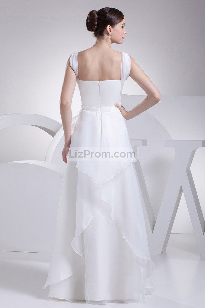 White A-line Beading Chiffon Floor Length Prom Dress