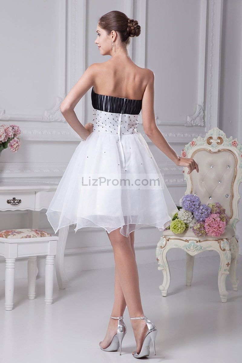 White And Black Strapless Sweet 16 Wedding Short Dress