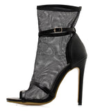 Black Peep-toe Mesh Stiletto Heels Boots Prom Shoes - Mislish