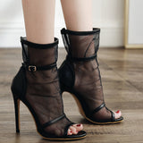 Black Mesh Peep-toe Stiletto Heels Women Boots