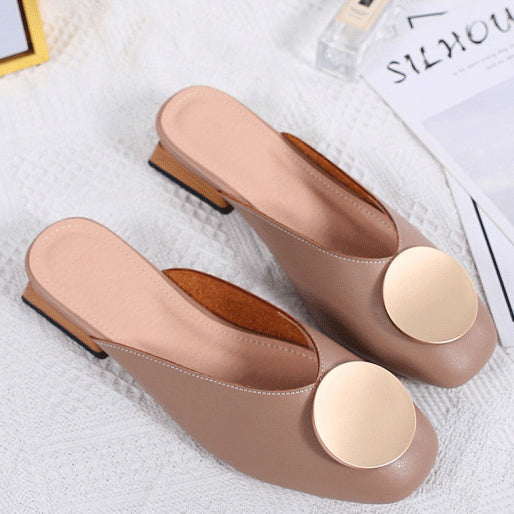 Metal Decor PU Closed Toe Shoes Flats Sandals - Mislish