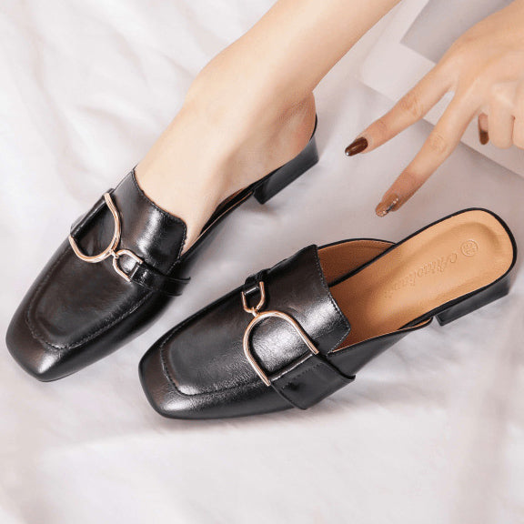 PU Flat Heel Closed Toe Sandals - Mislish