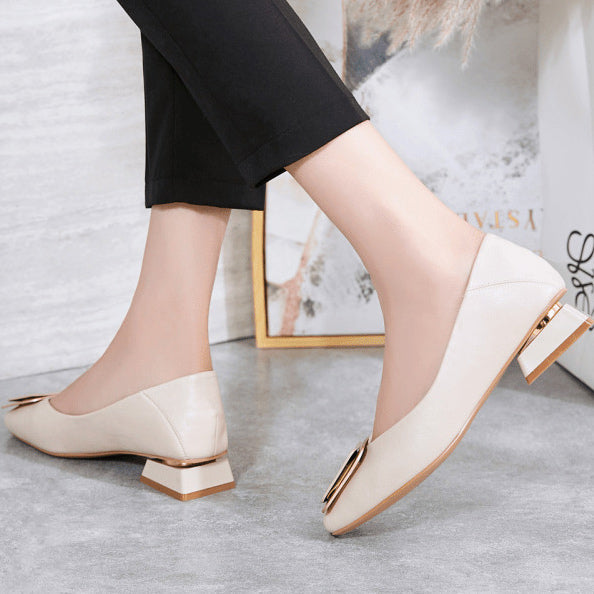 Chunky Closed Toe Heel Flats With Buckle - Mislish