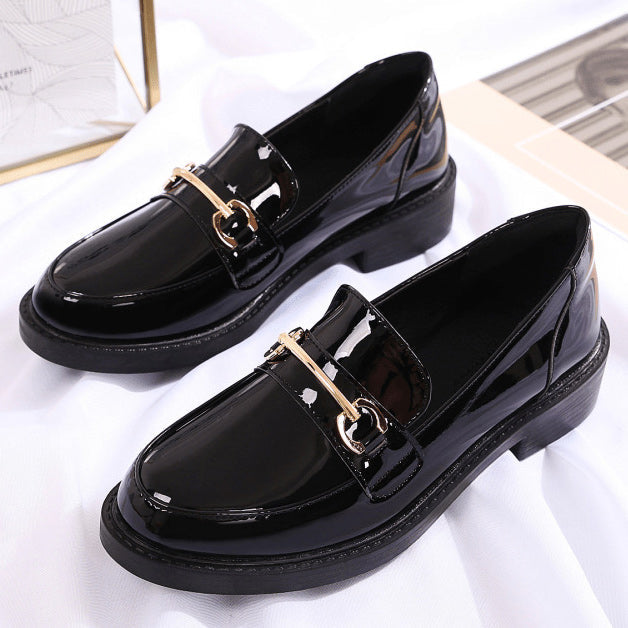 Black Closed Toe Patent Leather Flats - Mislish