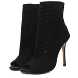 Elastic Knit Sock Boots High Heels Peep Toe Pumps - Mislish