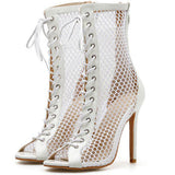 Women's Peep-toe Mesh Lace-up Stiletto Heels - Mislish