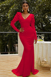 Yellow Long Sleeve Mermaid V-Neck Formal Evening Dress