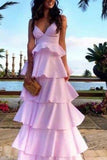 Chic Pink V-neck Backless A-line Princess Prom Dress