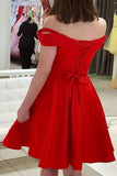 Cute Red Off-the-shoulder Graduation Party Dress