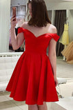 Cute Red Off-the-shoulder Graduation Party Dress