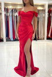 Off-the-shoulder Sexy Red Ruffled Prom Dress Evening Gown