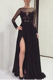 Black A-Line Thigh-high Slit Lace Evening Prom Dress