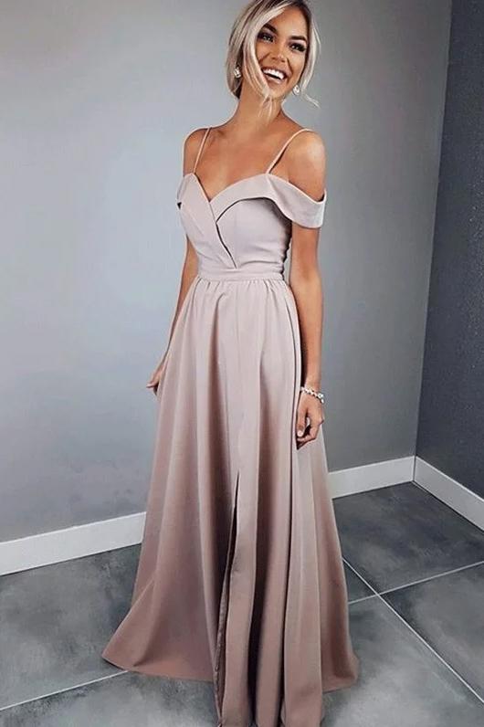 Off the Shoulder Spaghetti Straps A line Prom Dress Lovost