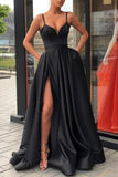 Sexy Black A-Line High Split Formal Dress Evening Prom Gown