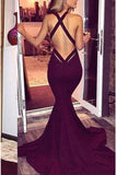 Backless Sexy Burgundy Low V-neck Evening Mermaid Formal Dress
