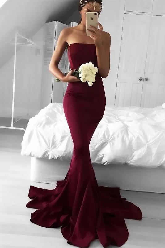 Backless Sexy Burgundy Low V-neck Evening Mermaid Formal Dress